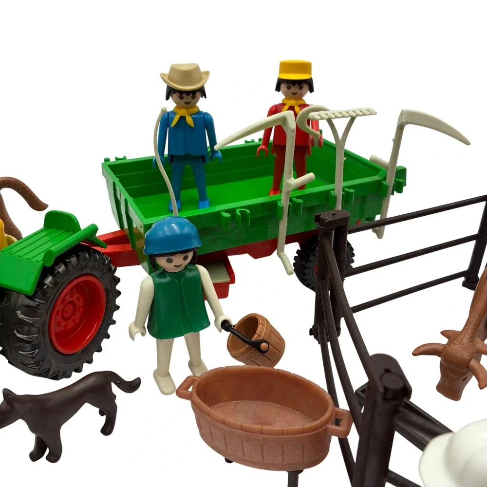 Vintage 1970s Playmobil Farmer Super Deluxe Set 1504 Geobra Tractor Trailer Pen